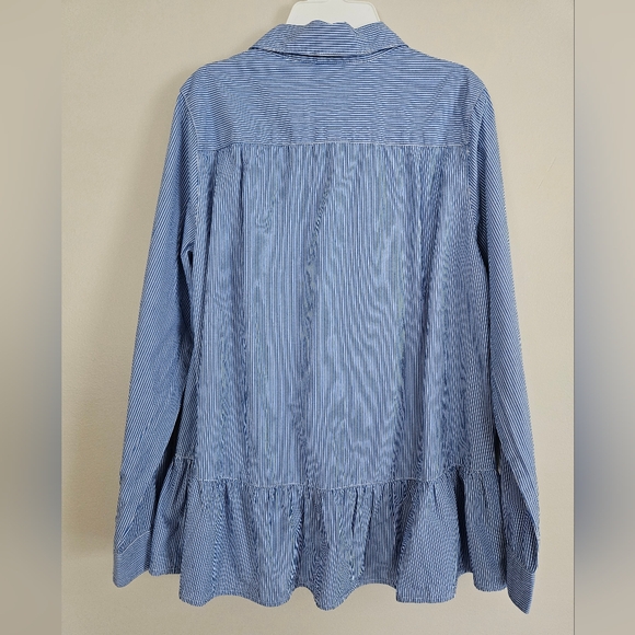 Westbound Blue Stripe 100% Cotton Ruffle Hem Button Up Tunic Top Size Medium - Picture 3 of 8
